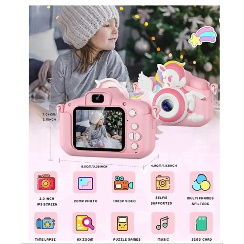 Kids Camera 1080P HD Video Camera with 32GB Card -Unicorn Pink